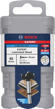 Broca para cortar bisagras de madera laminada Bosch Expert 45×60×90 mm.